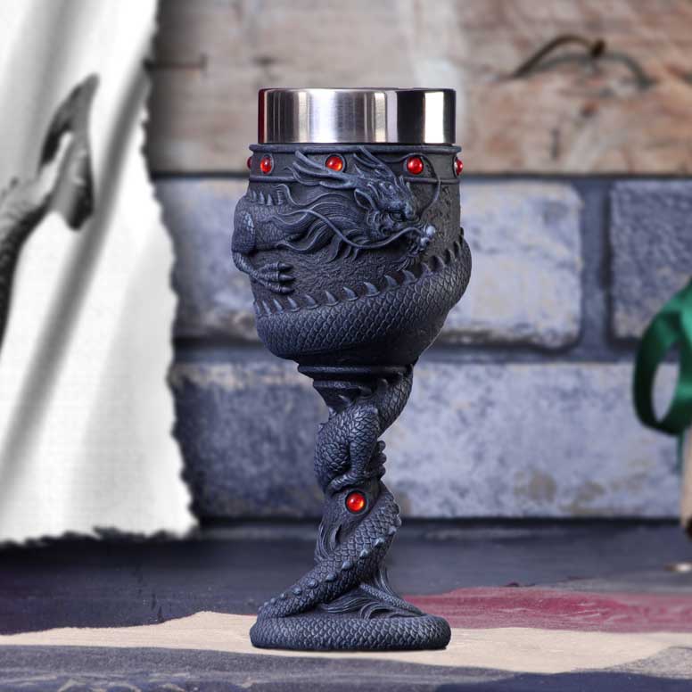 Black Chinese Dragon Coil Goblet Wine Glass