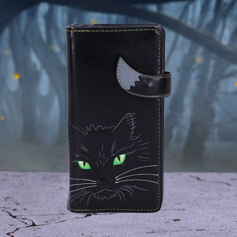 Black Lucky Cat Purse Embossed Eye Tail Wallet