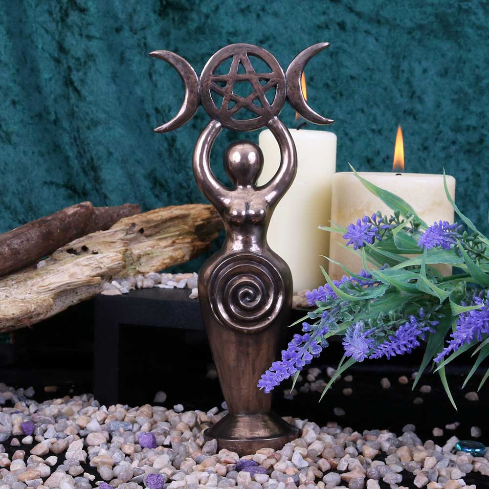 Triple Goddess Figurine Bronzed Wiccan Idol Ornament