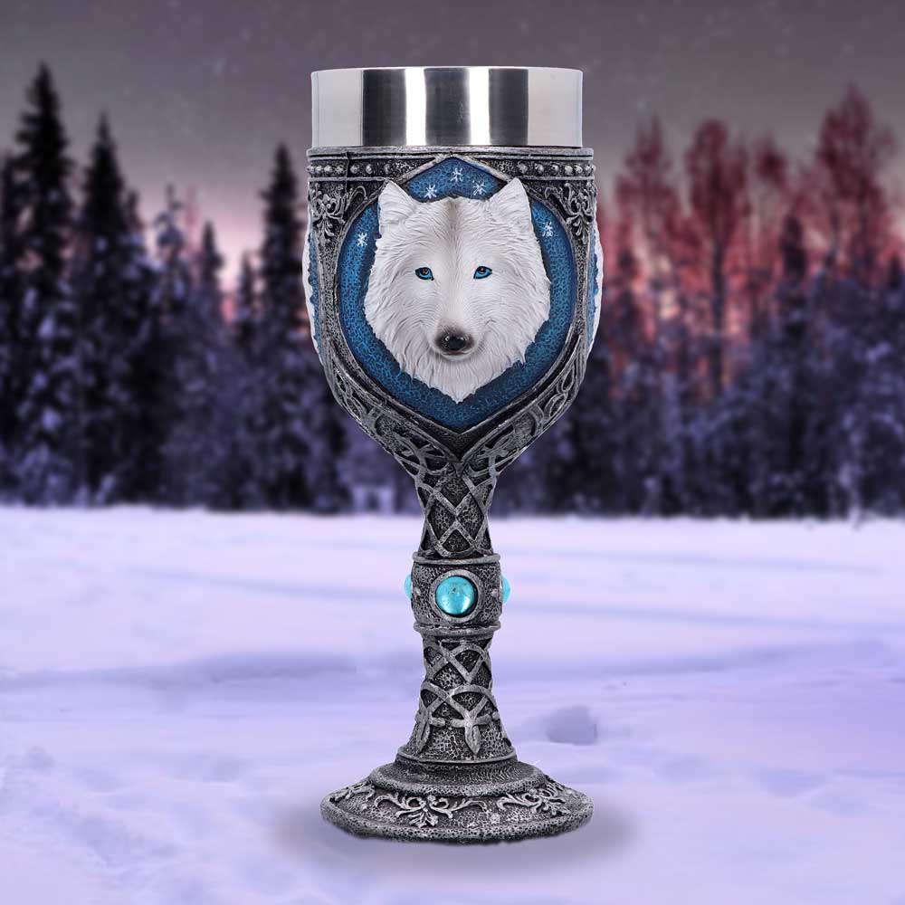 White Winter Ghost Wolf Wine Glass Goblet
