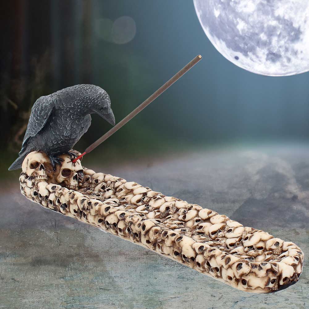 Raven Perched On A Skull Incense Holder 25cm
