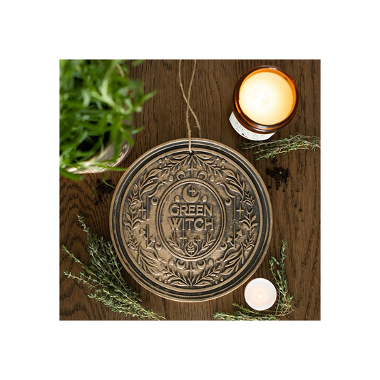 Green Witch Bronze Effect Terracotta Hanging Plaque