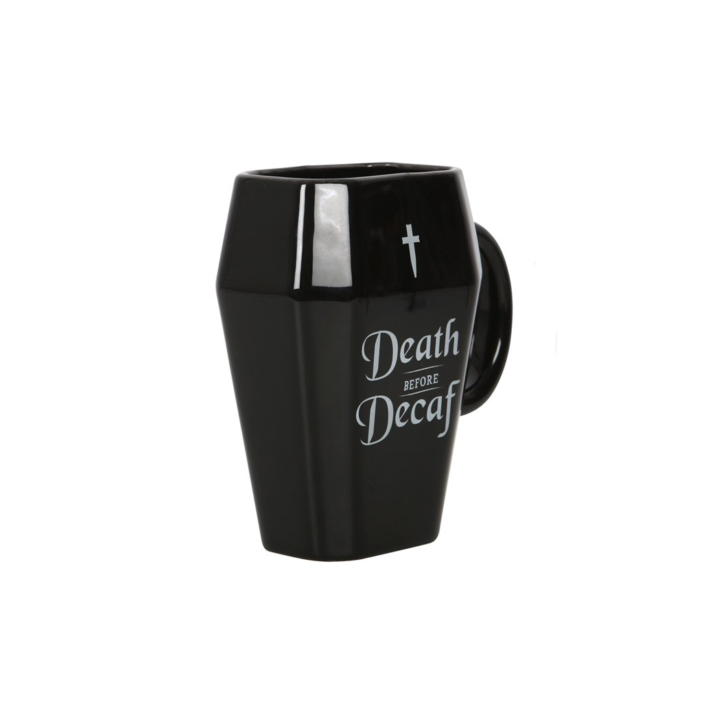 Death Before Decaf Coffin Mug