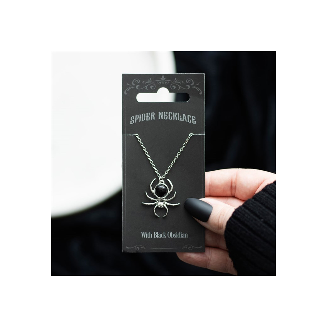 Black Obsidian Spider Pendant Necklace