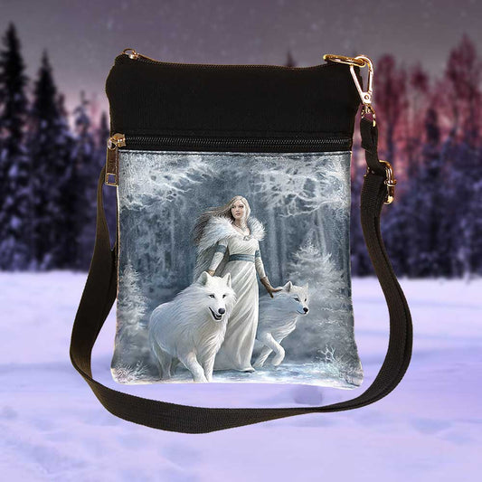 Small Gothic Winter Guardians Fantasy Wolf Shoulder Bag by Anne Stokes
