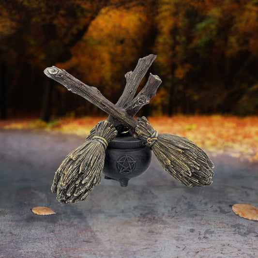 Witch Wiccan Witchcraft Broomstick Crystal Ball Holder