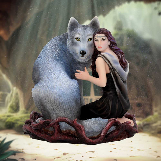 Soul Bond by Anne Stokes hand-painted wolf and woman resin figurine