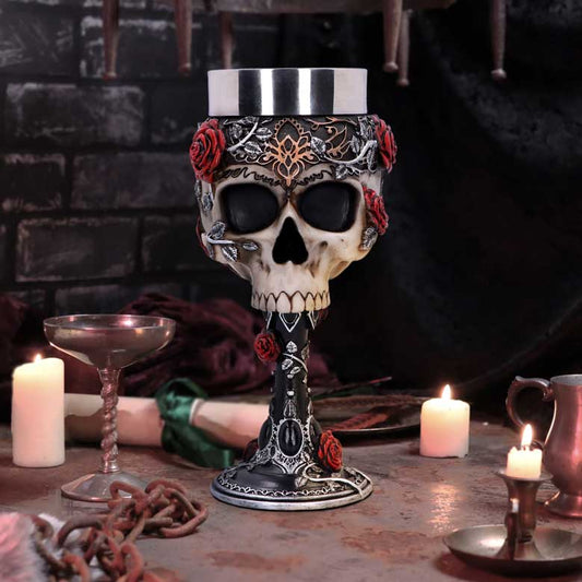 Gothic Roses Goblet Skull Horror Roses Wine Glass