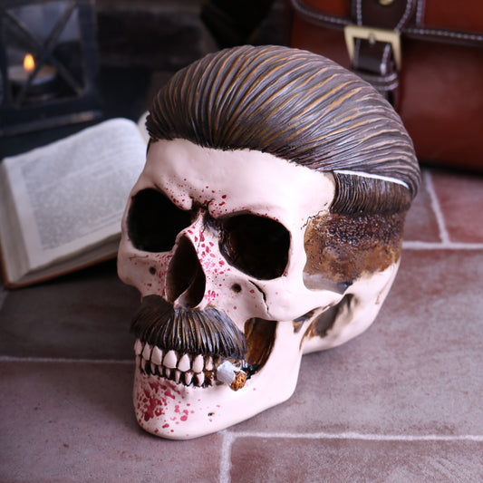 Blood Spattered Criminal Henchman Skull Smoking Figurine