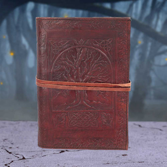 Tree Of Life Bound Red Leather Embossed Journal 18 x 25cm
