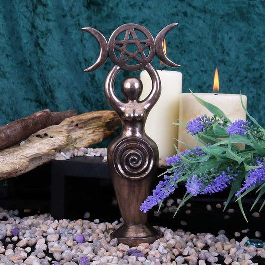 Triple Goddess Figurine Bronzed Wiccan Idol Ornament