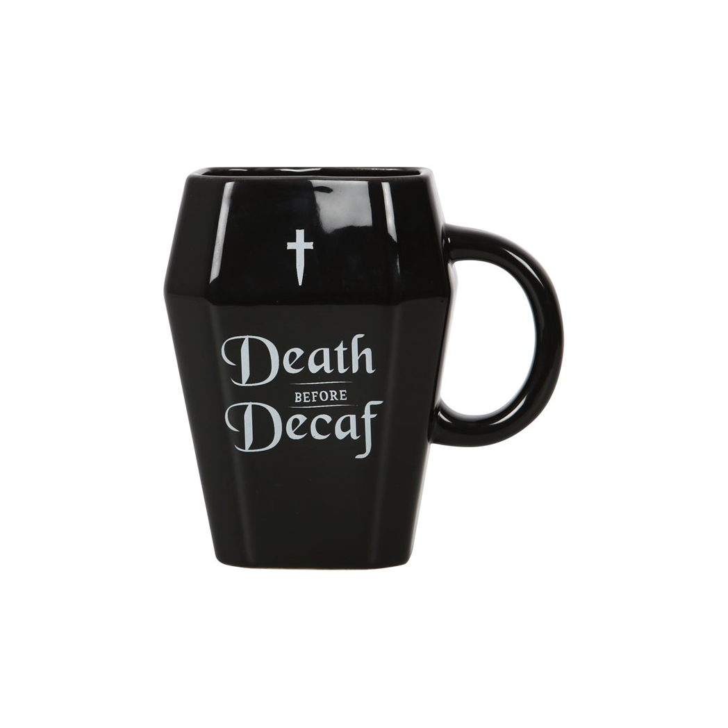 Death Before Decaf Coffin Mug