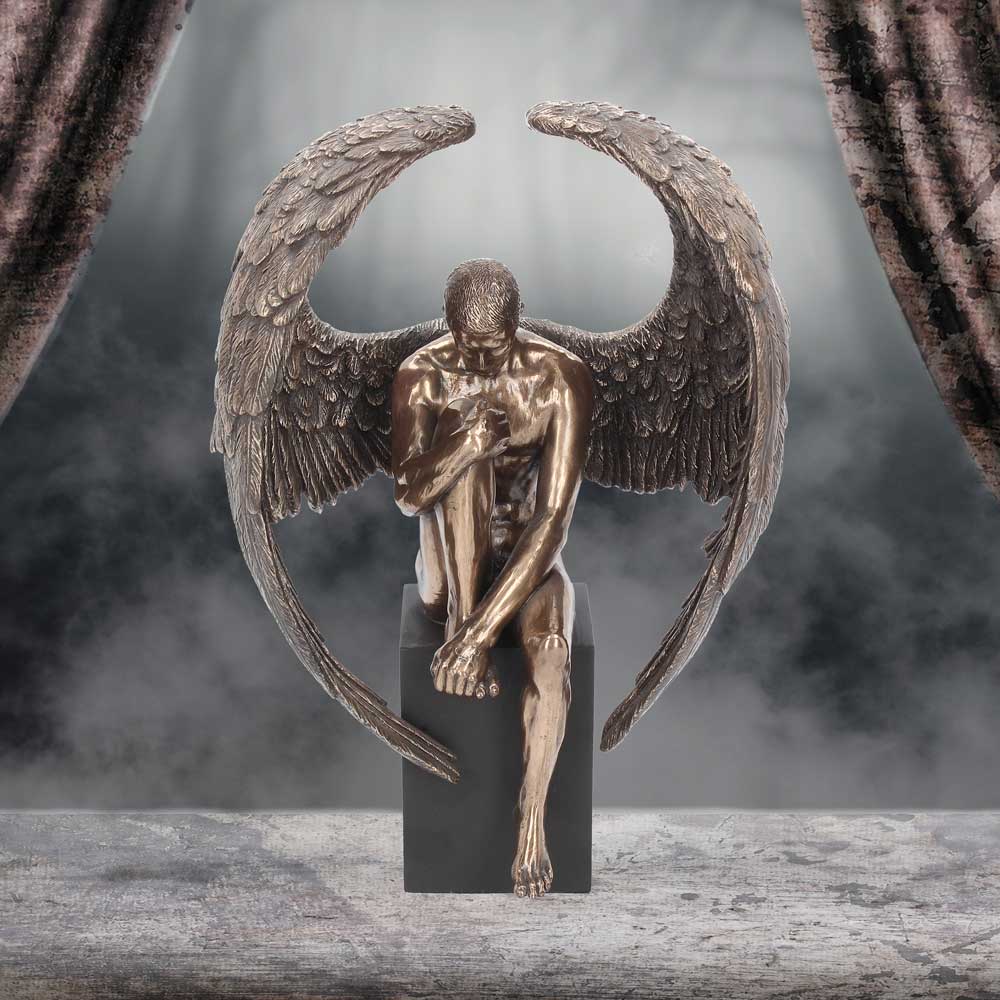 Bronzed Religious Contemplative Angel's Reflection Figurine26cm