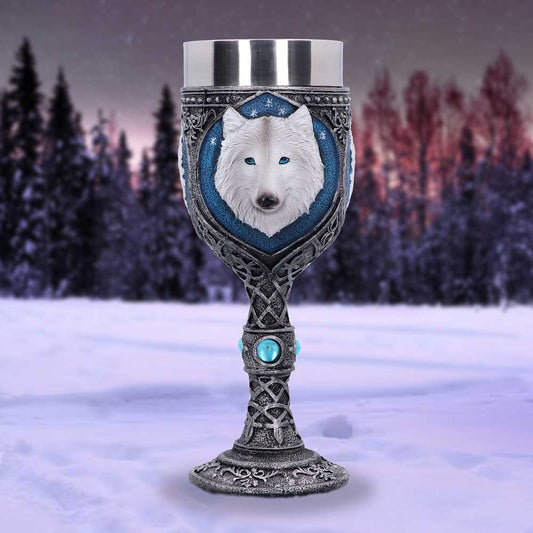 White Winter Ghost Wolf Wine Glass Goblet