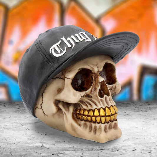 Thug Life Skull with Gold Teeth and Baseball Cap Figurine 15.8cm