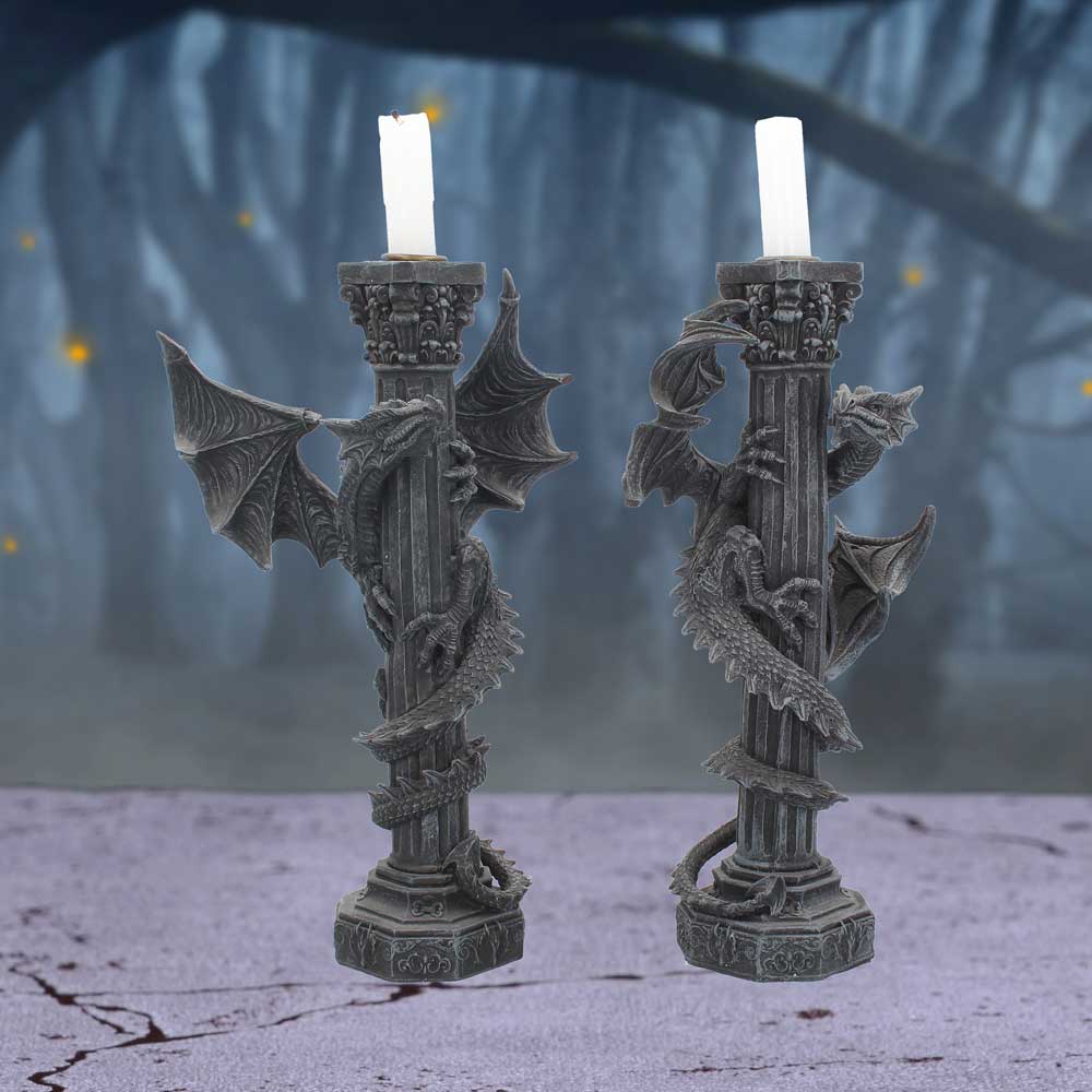 Guardians of the light Dragon Candle Holders (Set of 2) 28cm