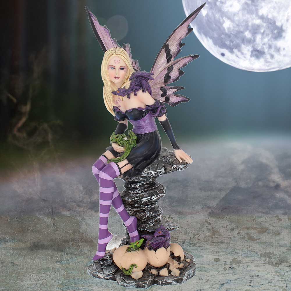 Amethyst and Hatchlings 25.5cm Purple Fairy and Baby Dragon Figurine