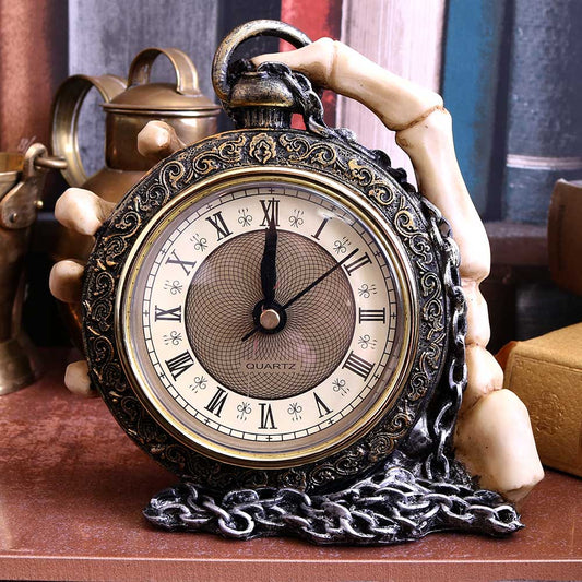 About Time Skeleton Hand and Pocket Watch Mantel Clock