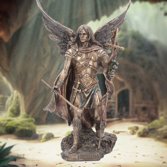 Bronzed Archangel Gabriel With Staff Religious Figurine 33.5cm